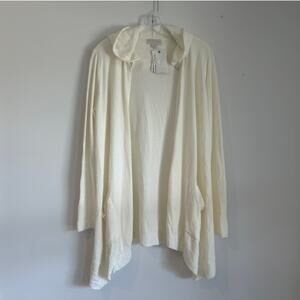 NWT Barefoot Dreams CozyChic Ultra Lite Hooded Cardigan, Cream, Women’s Medium